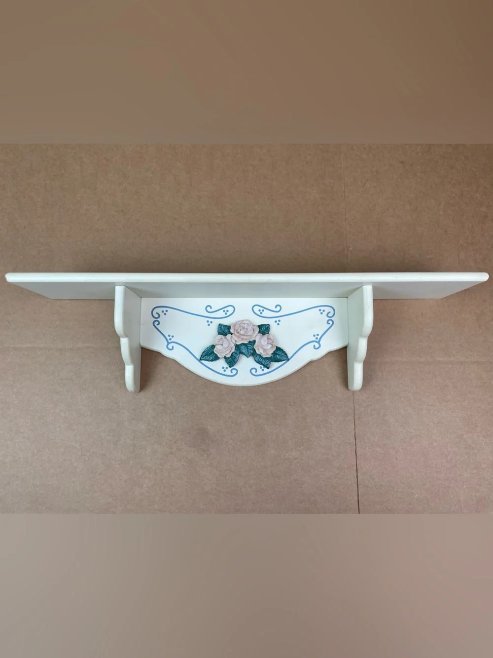 Vintage White Shelf Hand Painted And Roses Wall Trinket Display